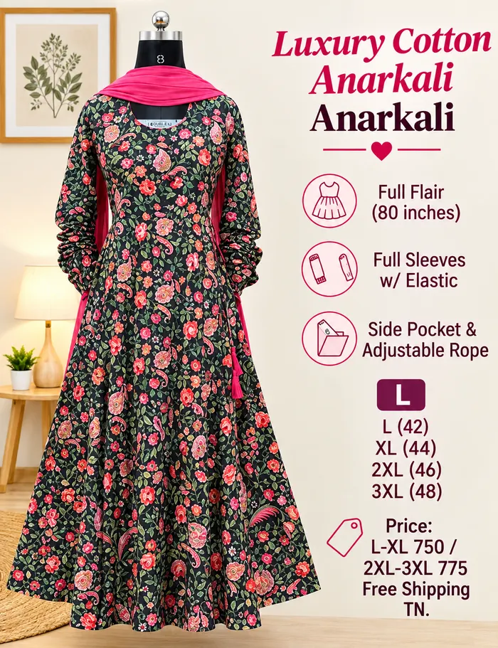 Pure Cotton Full Hand Anarkali Kurti with Dupatta | KS1277
